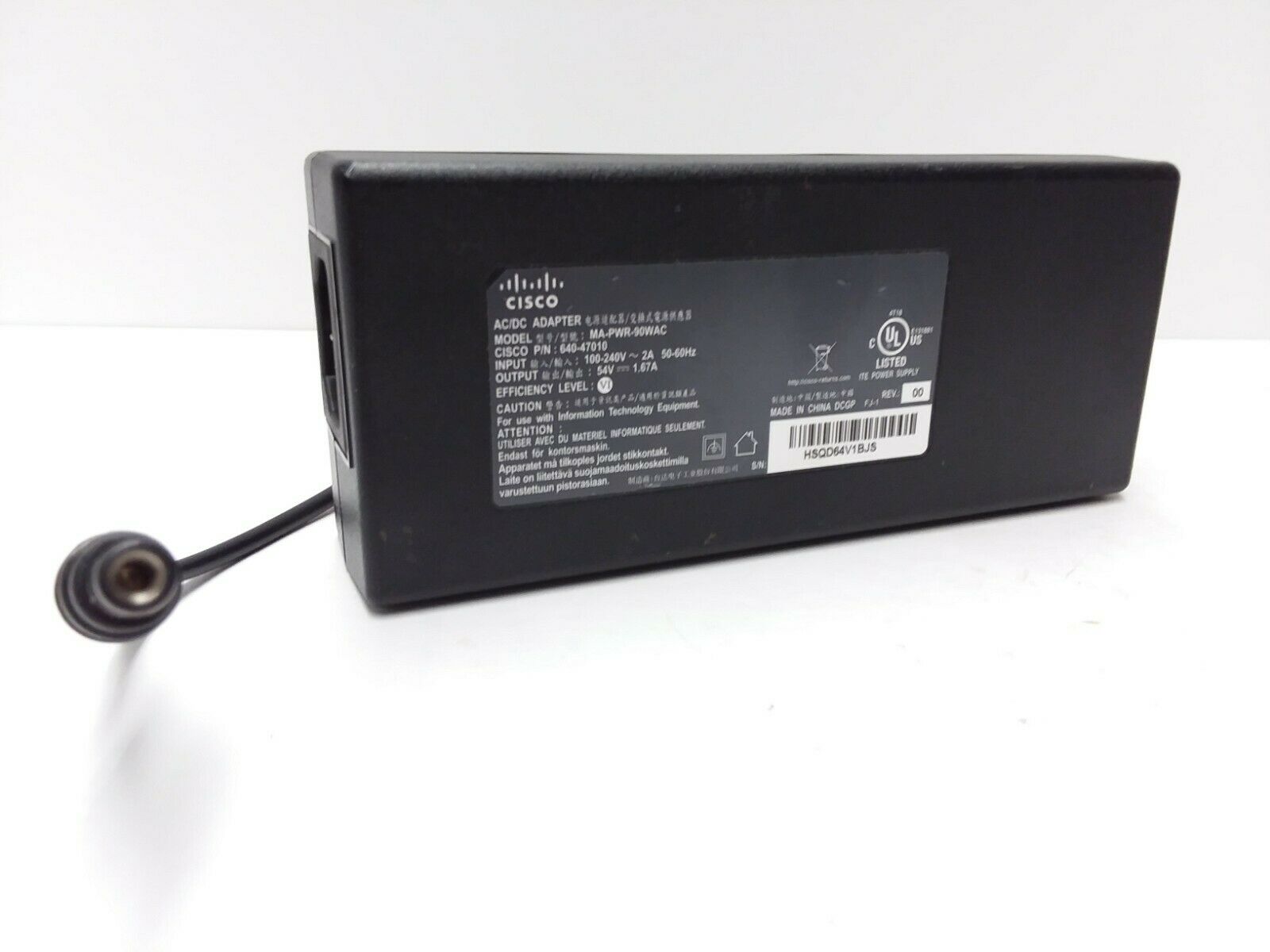 NEW 54V 1.67A 90W Cisco MA-PWR-90WAC 640-47010 DC Power Supply for MX65 MX68 MS120-8LP